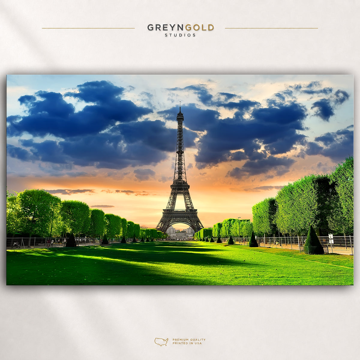 Paris Landscape Poster - Eiffel Tower Cityscape Wall Art, France Travel Home & Office Decor Premium Poster Print - Pick Size
