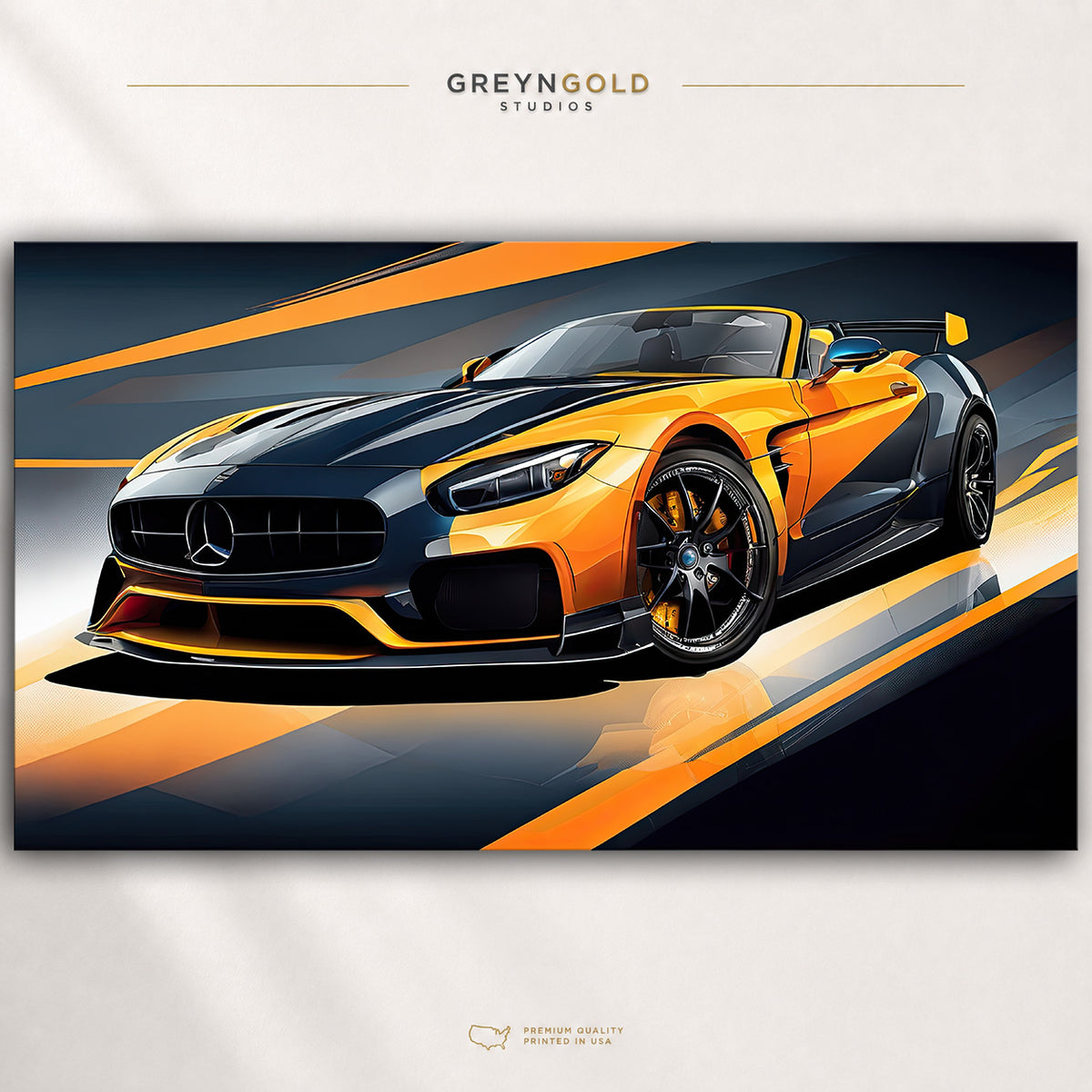 Mercedes-Benz AMG Roadster Wall Art Poster – Orange & Black Luxury Sports Car Print, German Supercar Artwork, Automotive Garage Decor, Man Cave & Bedroom Premium Poster Print - Pick Size