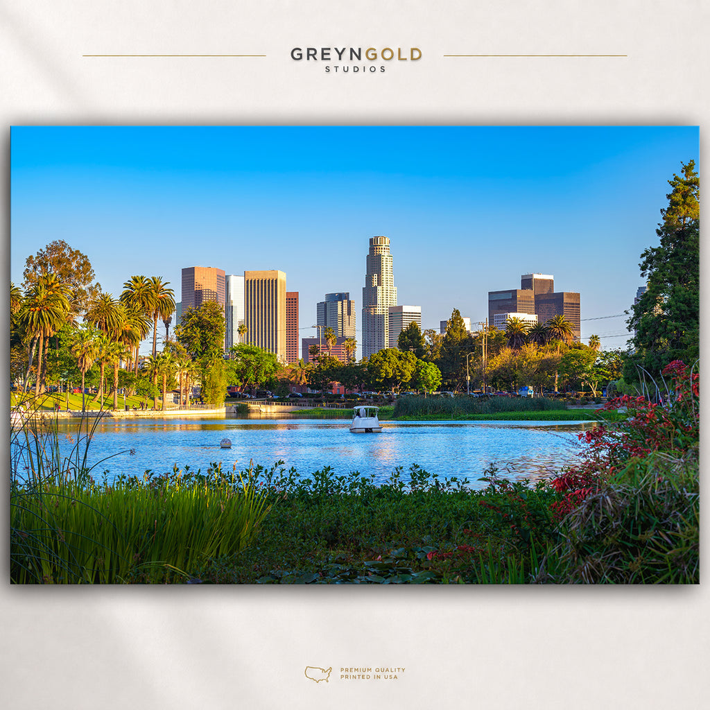 Downtown Los Angeles Wall Art – LA Skyline from Echo Park, California Cityscape Poster, Modern Urban Decor Premium Poster Print - Pick Size