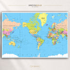 Political World Map Wall Art Poster – Detailed World Atlas, Educational Geography Map Print, Countries & Continents, Classroom Decor, Office Wall Art, Travel Map, Kids Learning Poster Premium Poster Print - Pick Size