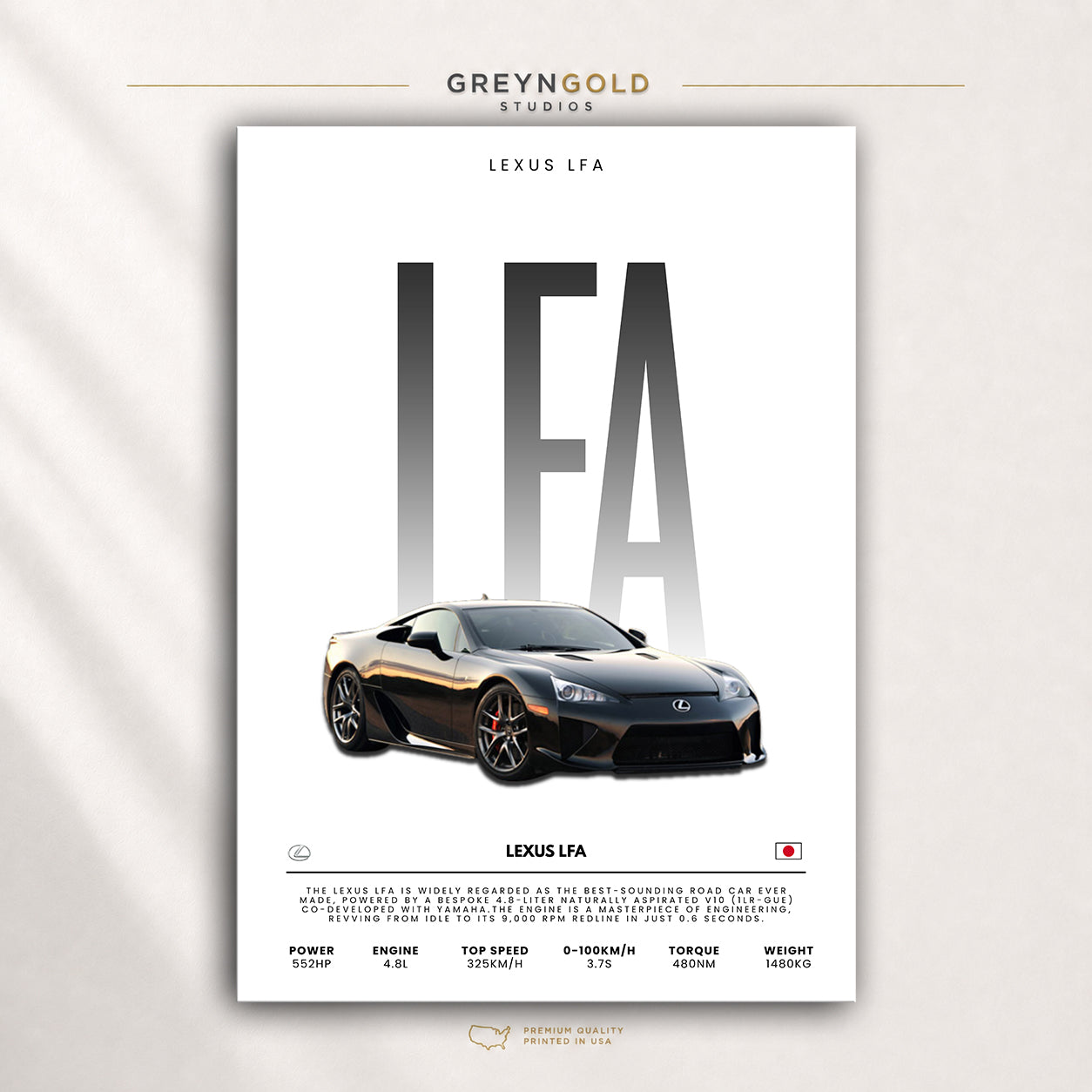 Lexus LFA Japanese Supercar Wall Art - Sports Car Print, Luxury Performance Garage Decor, JDM Car Lover Gift Premium Poster Print - Pick Size