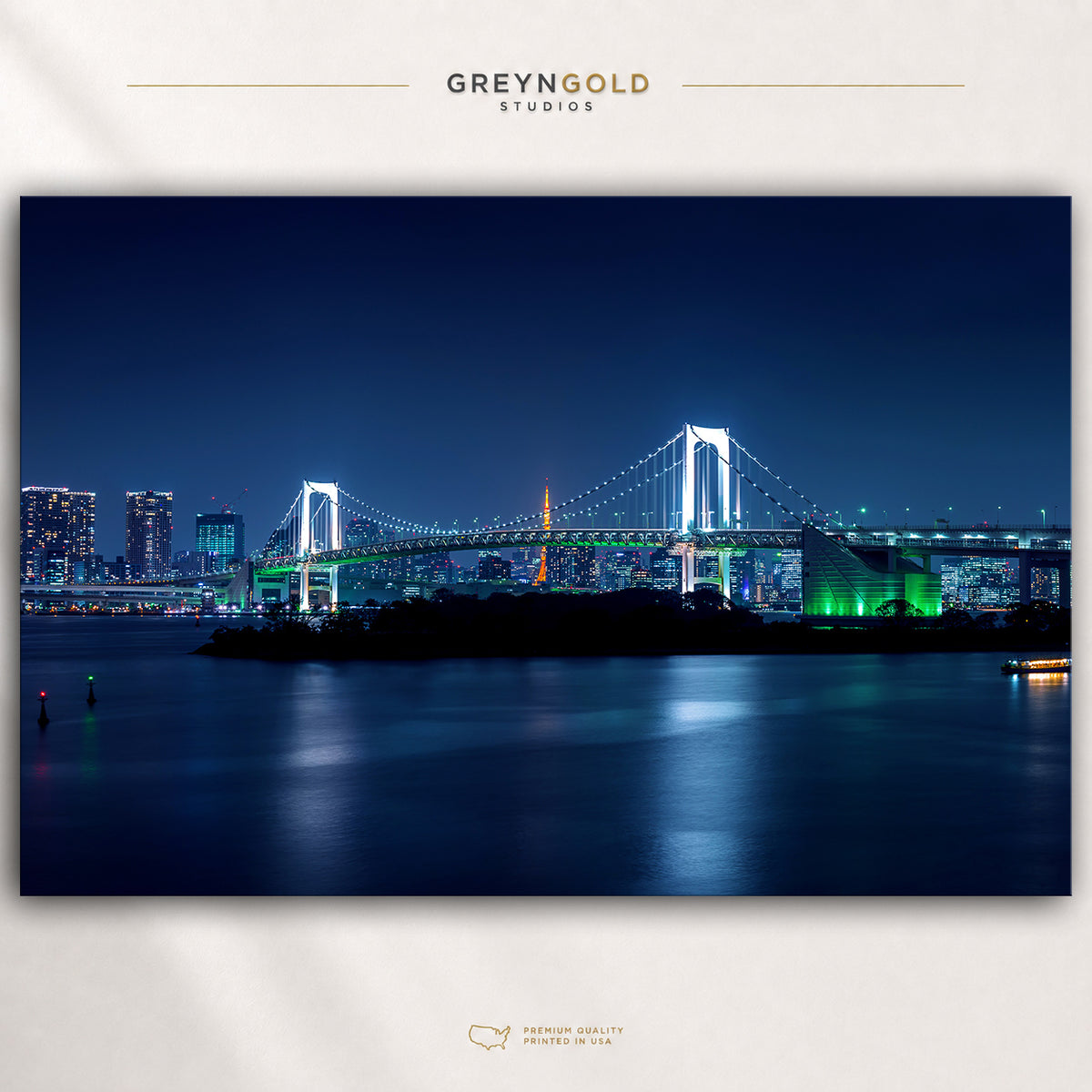 Tokyo Rainbow Bridge Night Poster – Tokyo Bay Skyline & Tokyo Tower Wall Art, Japan Cityscape Print, Modern Travel Decor Premium Poster Print - Pick Size
