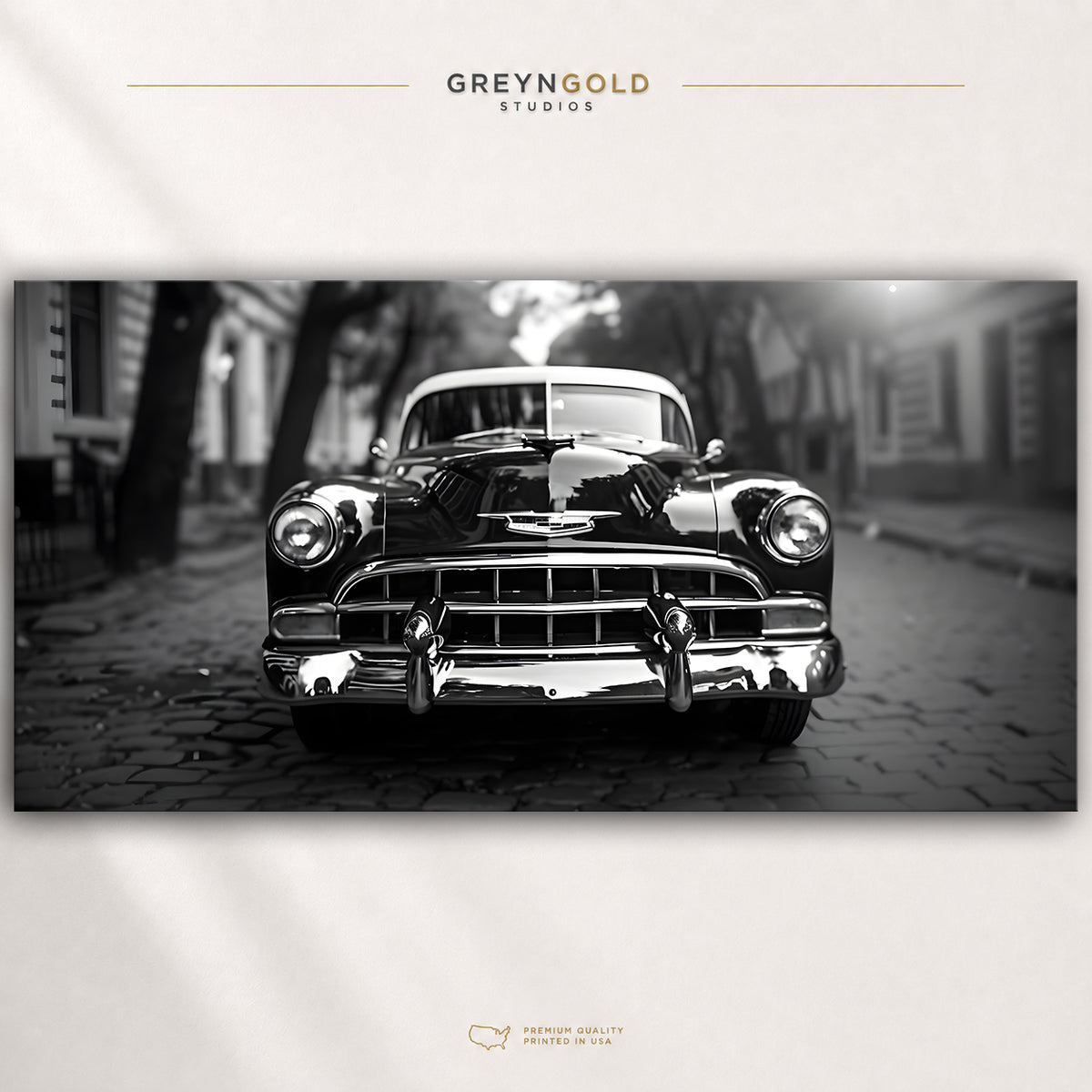 Vintage Classic Car Poster – Black & White Retro Automobile Wall Art, 1950s Garage Decor Premium Poster Print - Pick Size