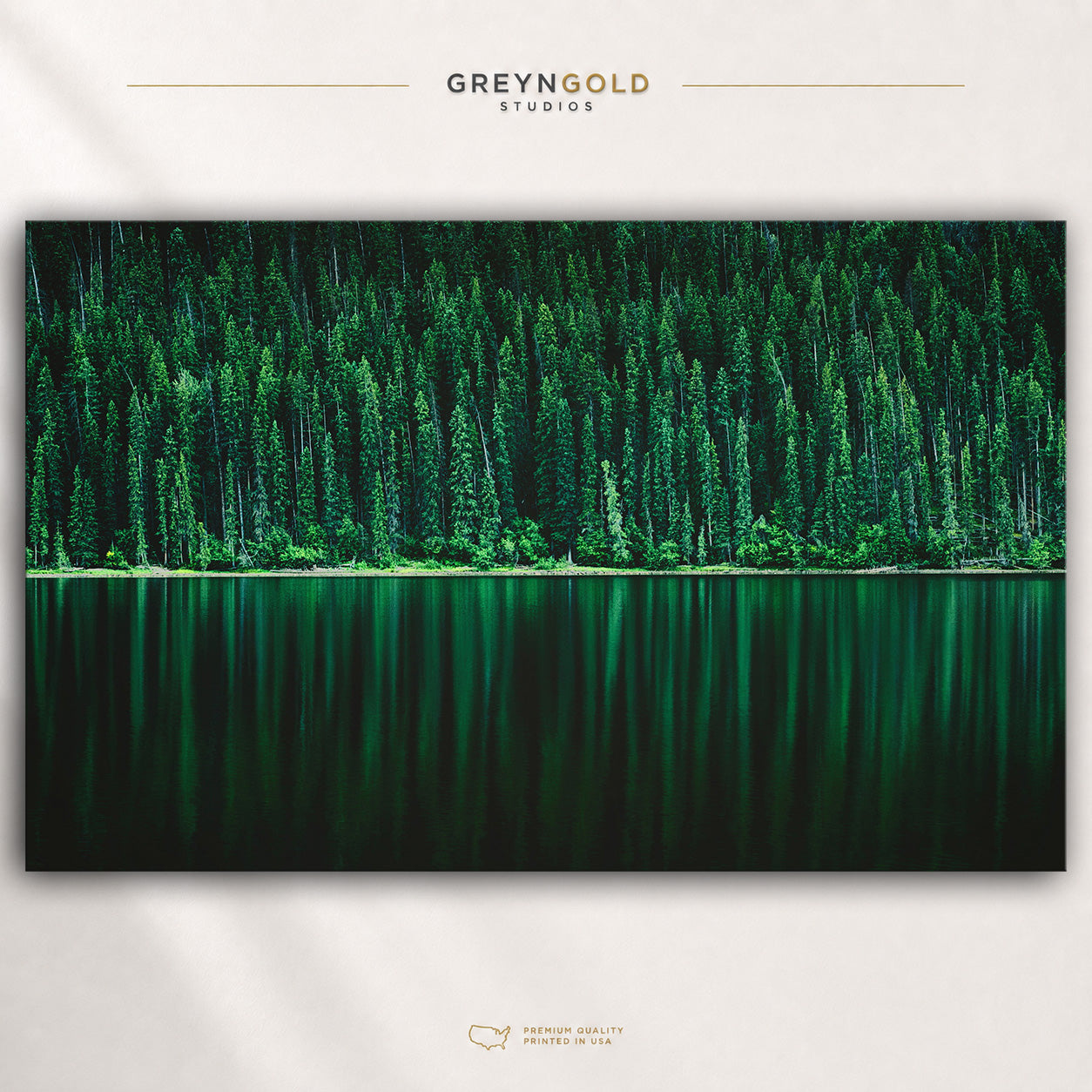 Evergreen Forest Lake Wall Art Poster - Pine Trees Reflection Landscape Print, Green Nature Poster, Peaceful Lake Decor, Scenic Wilderness Wall Art, Living Room Bedroom Decor Premium Poster Print - Pick Size