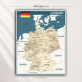 Germany Map Wall Art Poster – Detailed German States & Cities Map, Educational Europe Travel Map, Classroom Learning Poster, Kids Study Room Art Premium Poster Print - Pick Size