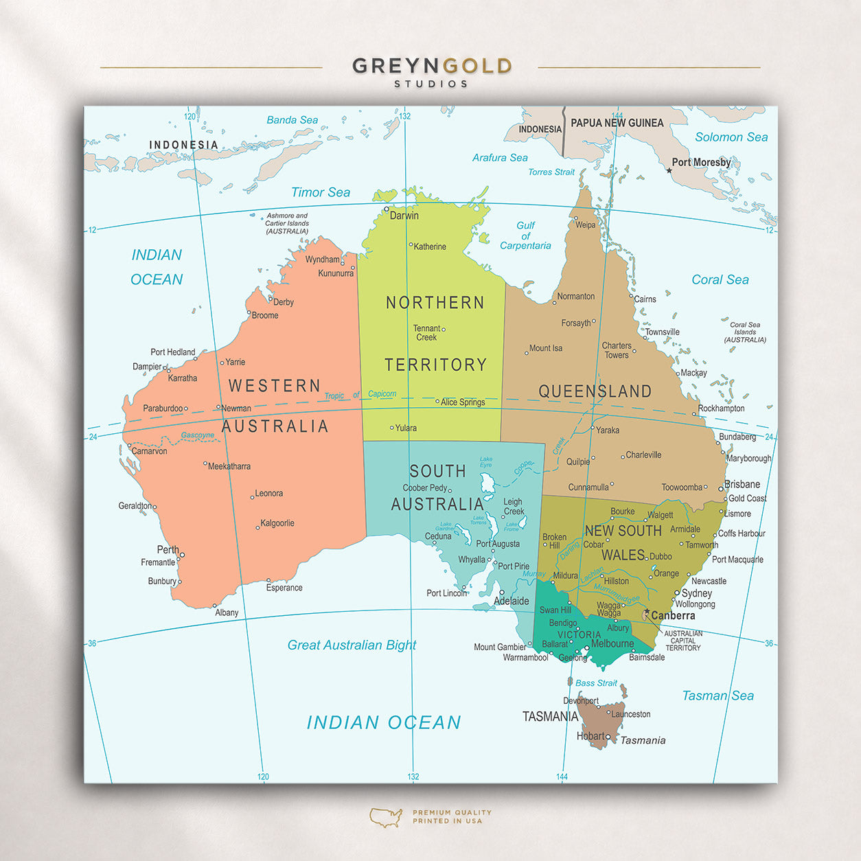 Australia Map Wall Art Poster – Detailed Australian States, Territories & Cities Map, Classroom Learning Decor, Kids Study Room Poster, Travel Map, Office & Home Decor Premium Poster Print - Pick Size