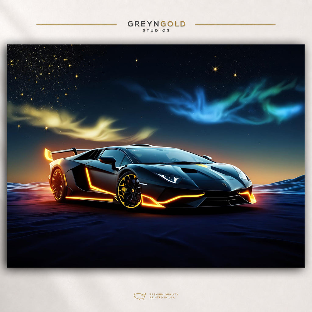 Black Lamborghini Aventador Italian Supercar Poster - Luxury Car Wall Art, Exotic Sports Car Print, Automotive Decor, Garage Man Cave Art Premium Poster Print - Pick Size