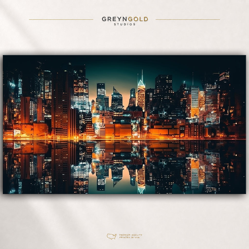 New York Skyline Wall Art Poster – Cityscape Print, Modern Urban Decor, City Lights Architecture Artwork Premium Poster Print - Pick Size