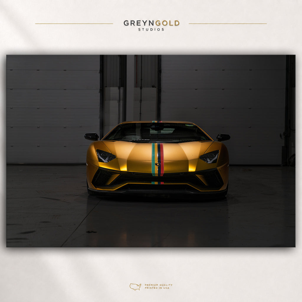 Lamborghini Aventador Poster - Italian Supercar Wall Art, Gold Exotic Sports Car Print, Luxury Automotive Decor, Racing Car Poster, Garage Man Cave Art Premium Poster Print - Pick Size
