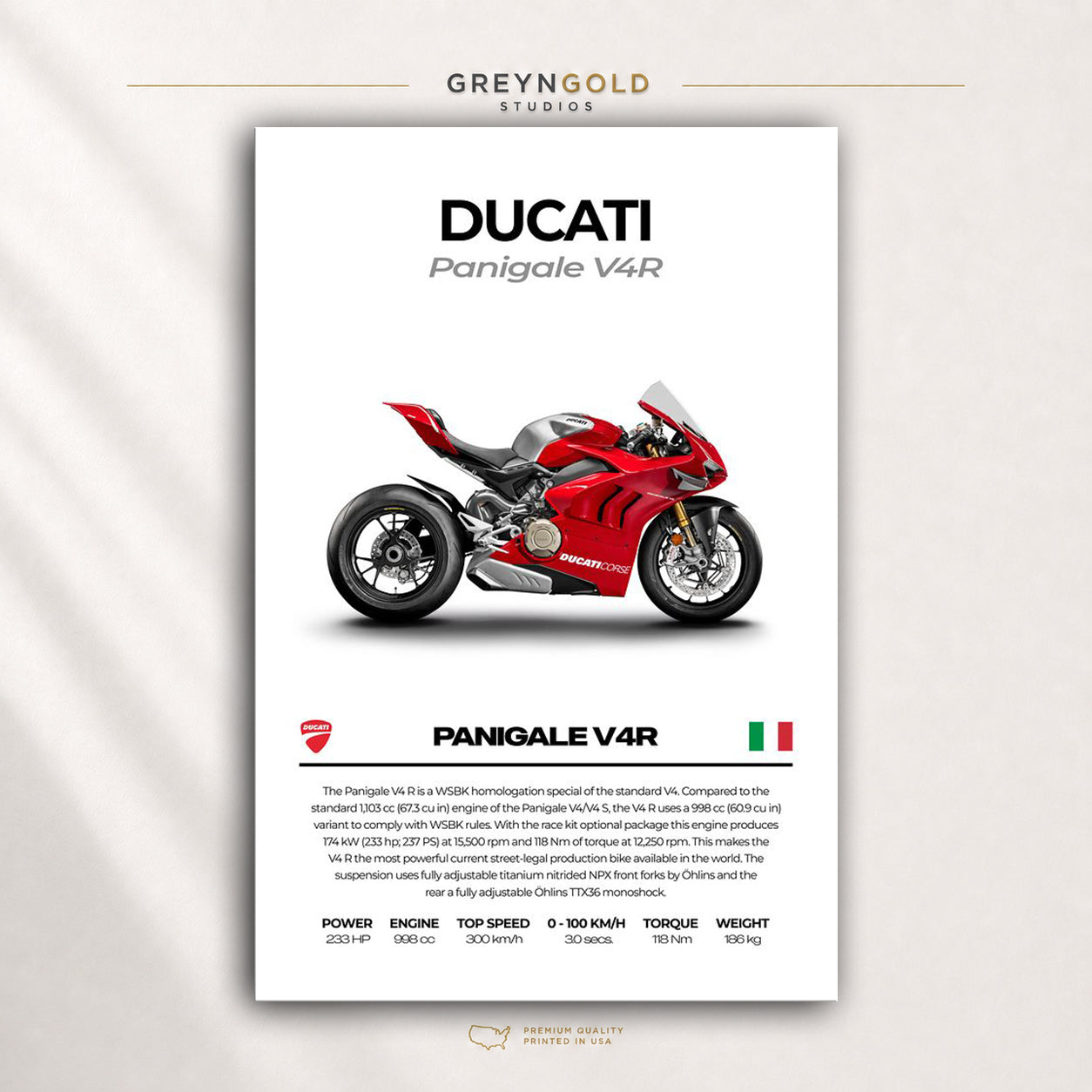 Ducati Panigale V4 R Superbike Wall Art – Italian Sports Motorcycle Print, Racing Bike Decor, High Performance Motorbike Artwork, Garage Man Cave Biker Gift Premium Poster Print - Pick Size