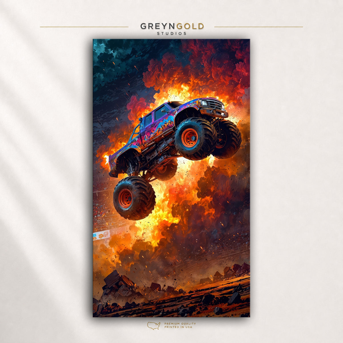 Monster Truck Art Print – Giant Wheel Off Road Truck Poster, Kids & Teen Room Decor, Garage Wall Art Premium Poster Print - Pick Size