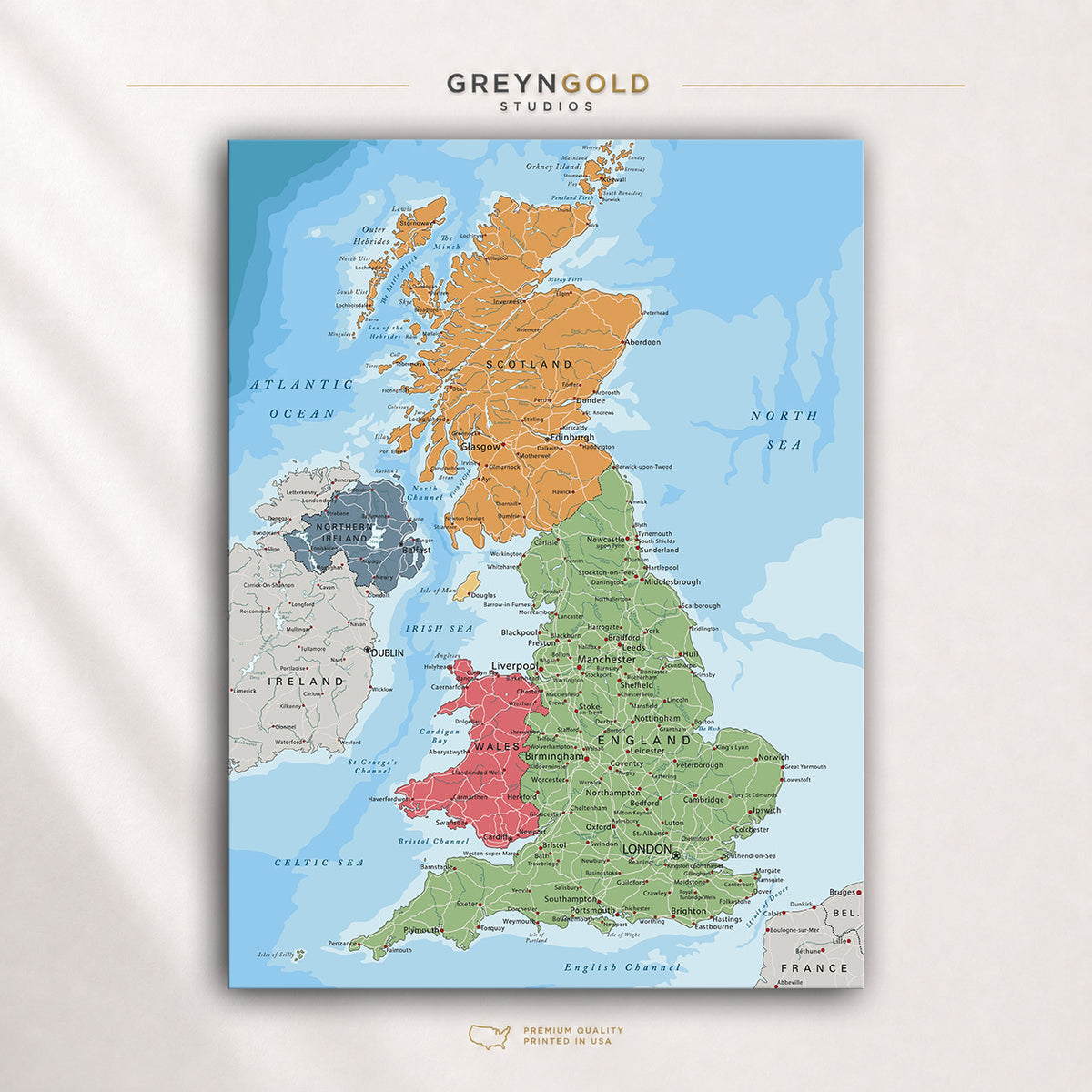 United Kingdom Map Wall Art Poster – Detailed England Educational Map, UK Cities & Roads Geography Print, British Isles Travel Map, Classroom Learning Poster, Kids Study Room Art Premium Poster Print - Pick Size