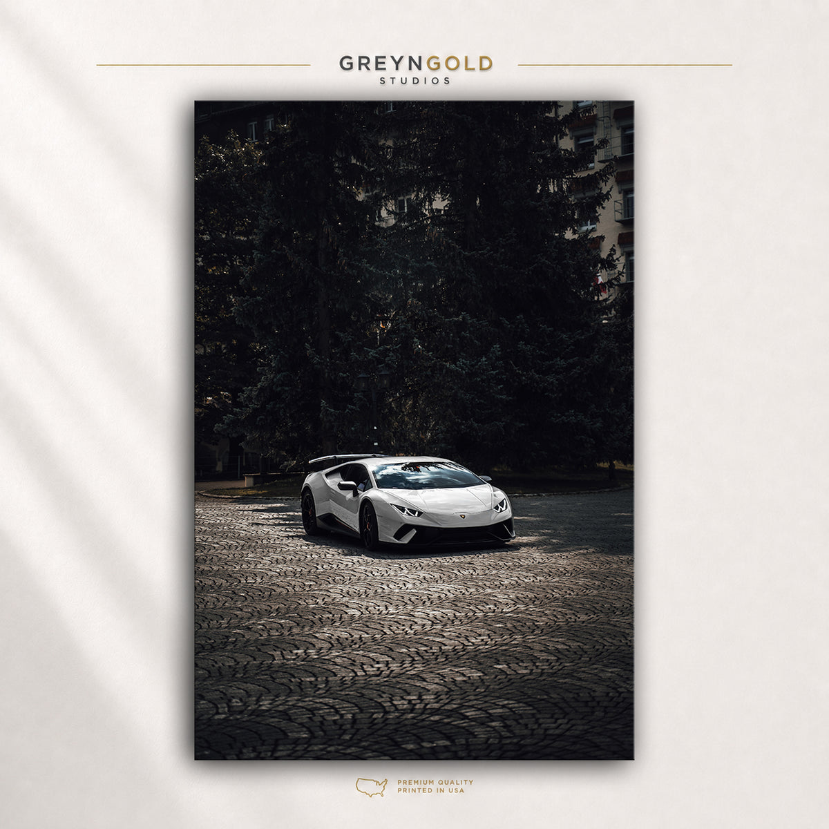 Lamborghini Huracán Italian Supercar Wall Art - White Exotic Sports Car Print, Luxury Automotive Decor, Racing Car Poster, Garage Man Cave Art Premium Poster Print - Pick Size