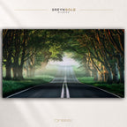 Forest Road Wall Art - Misty Tree Tunnel Print, Scenic Woodland Nature Poster, Green Forest Path Decor, Living Room Bedroom Decor Premium Poster Print - Pick Size