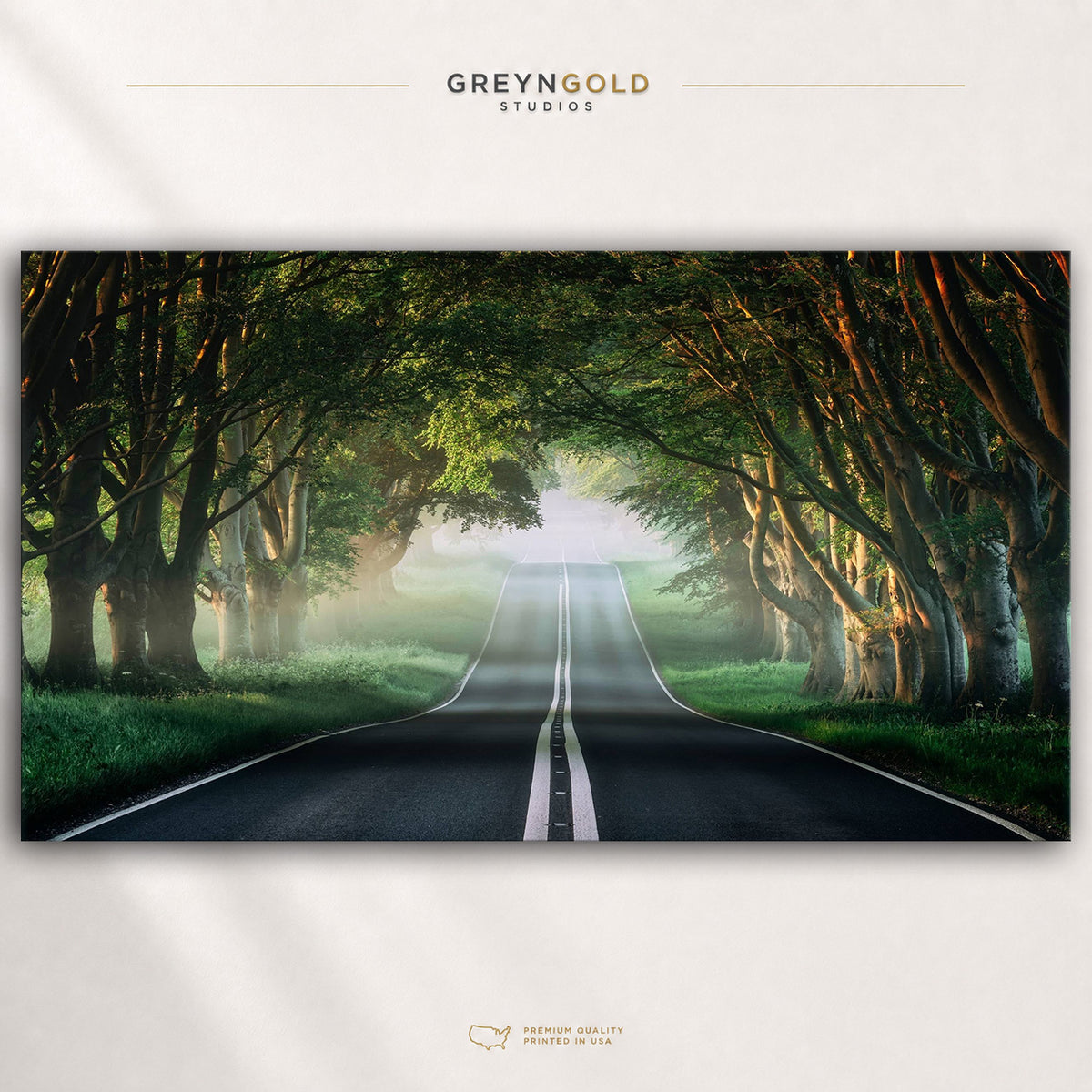 Forest Road Wall Art - Misty Tree Tunnel Print, Scenic Woodland Nature Poster, Green Forest Path Decor, Living Room Bedroom Decor Premium Poster Print - Pick Size