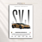Lamborghini Aventador SVJ Poster - Italian Supercar Wall Art, Exotic Sports Car Specification Print, Racing Automotive Decor, Garage Man Cave Car Art Premium Poster Print - Pick Size