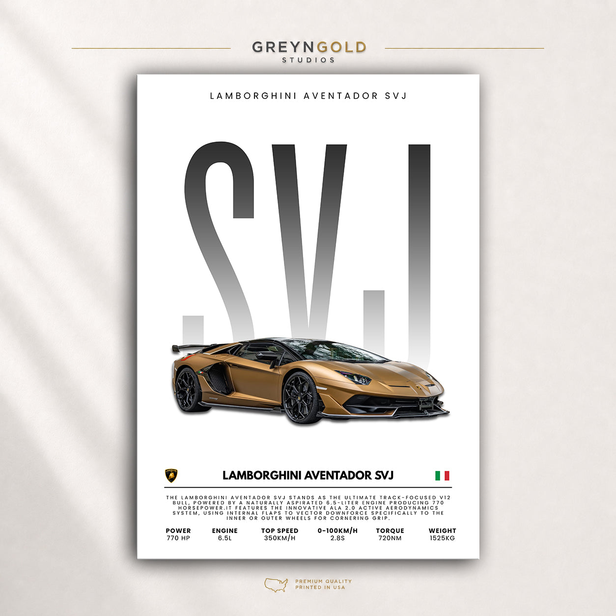 Lamborghini Aventador SVJ Poster - Italian Supercar Wall Art, Exotic Sports Car Specification Print, Racing Automotive Decor, Garage Man Cave Car Art Premium Poster Print - Pick Size