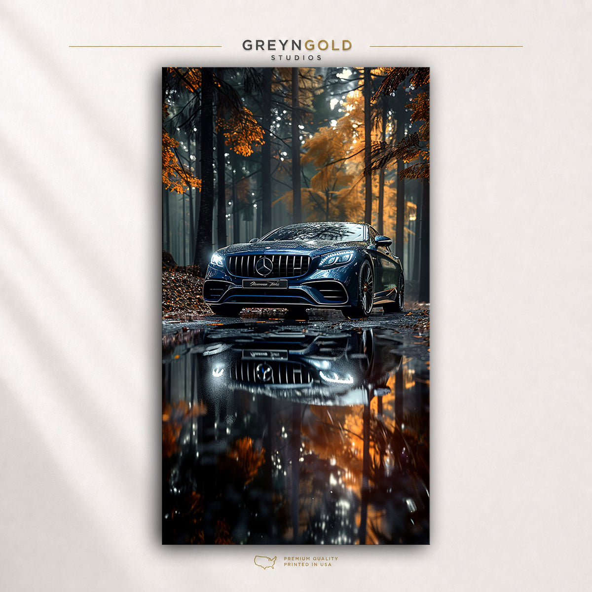 Mercedes-Benz AMG Luxury Car Wall Art Poster – Blue German Sports Car Print, Forest Automotive Artwork, Supercar Garage Decor, Man Cave, Office & Bedroom Premium Poster Print - Pick Size