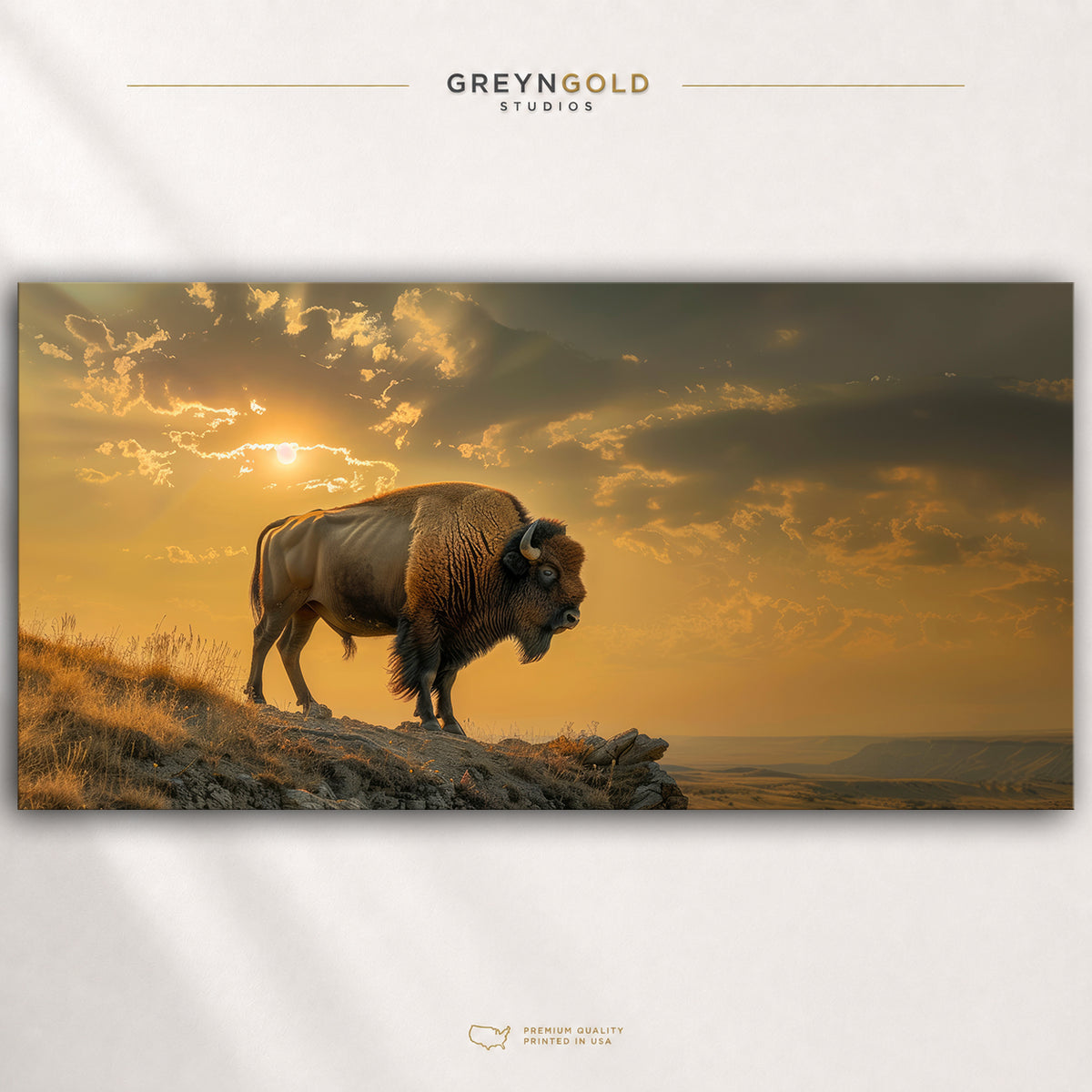 American Bison Wall Art Poster - Buffalo Sunset Landscape Print, Forest & Safari Decor, Cabin Lodge Wall Decor, Nature Lover Gift, Bedroom Living Room Office Art Premium Poster Print - Pick Size
