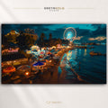 Miami Waterfront Poster - Bayside Marketplace Wall Art, Miami Florida Night Cityscape, USA Travel Print, Coastal City Decor Premium Poster Print - Pick Size