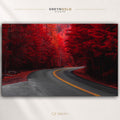 Red Forest Road Wall Art Poster - Autumn Woodland Landscape Print, Scenic Nature Road Poster, Dark Red Forest Decor, Modern Living Room Bedroom Wall Art Premium Poster Print - Pick Size