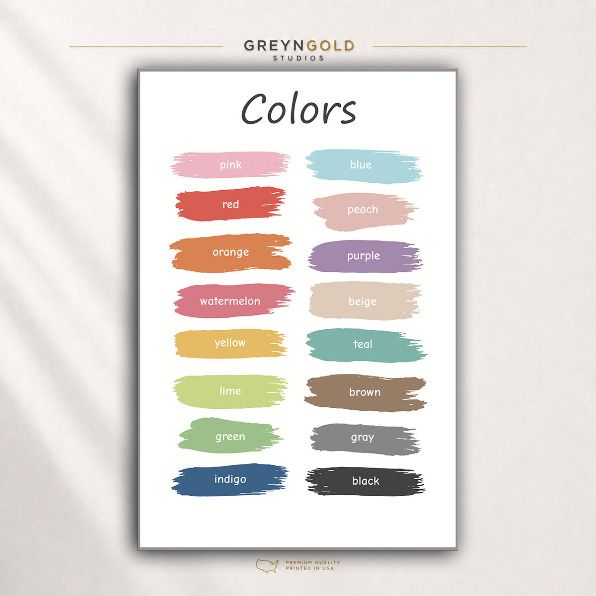Colors Poster for Kids – Color Names Learning Chart, Educational Nursery Wall Art, Preschool Kindergarten Classroom Decor Premium Poster Print - Pick Size