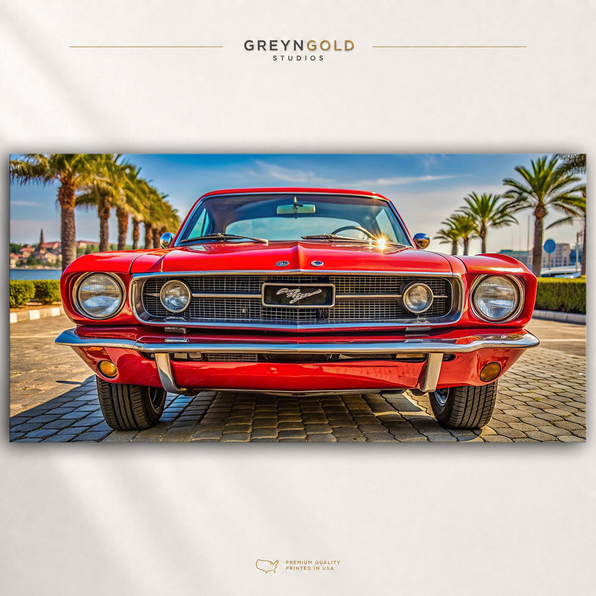 Classic Ford Mustang Poster – Red Vintage Muscle Car Wall Art, American Automotive Print, Retro Garage & Man Cave Decor Premium Poster Print - Pick Size