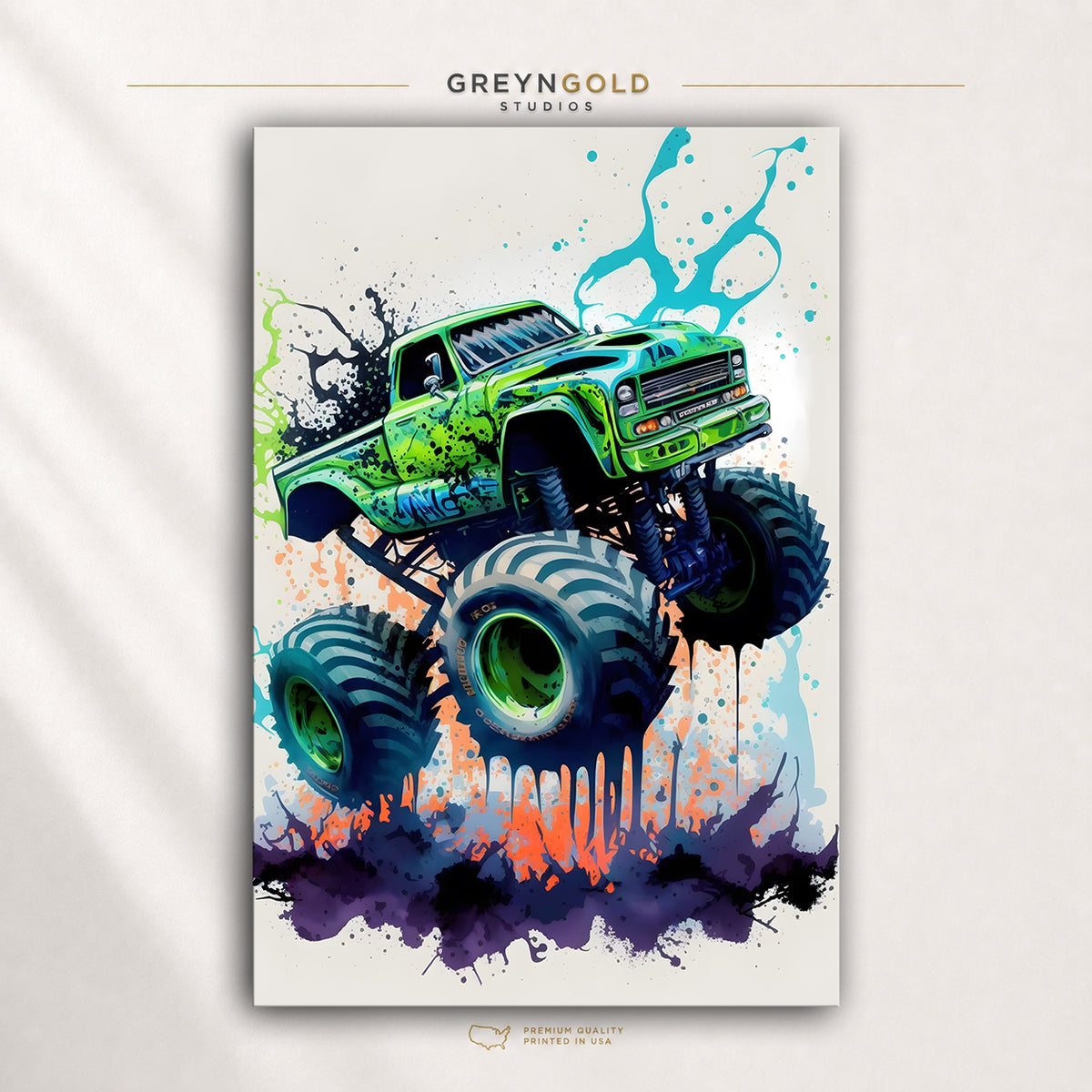 Big Wheel Monster Truck Poster – Truck Wall Art for Boys Room, Garage & Man Cave Decor Premium Poster Print - Pick Size