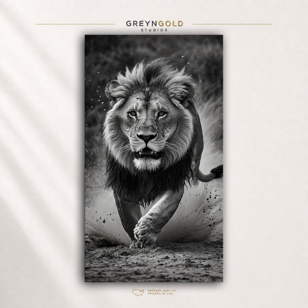 Lion Wall Art Poster - Black and White Wildlife Print, Majestic Lion Photography, Safari Animal Decor, Modern Living Room Office Wall Art Premium Poster Print - Pick Size