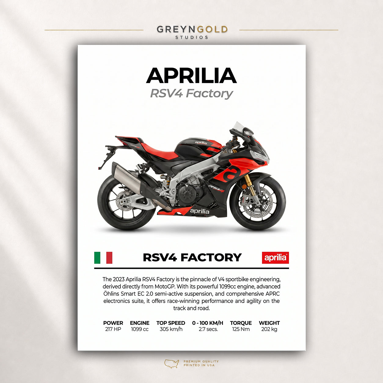 Aprilia RSV4 Factory Superbike Wall Art – Italian Sports Motorcycle Print, Racing Bike Decor, High Performance Motorbike Artwork, Garage Man Cave Biker Gift Premium Poster Print - Pick Size