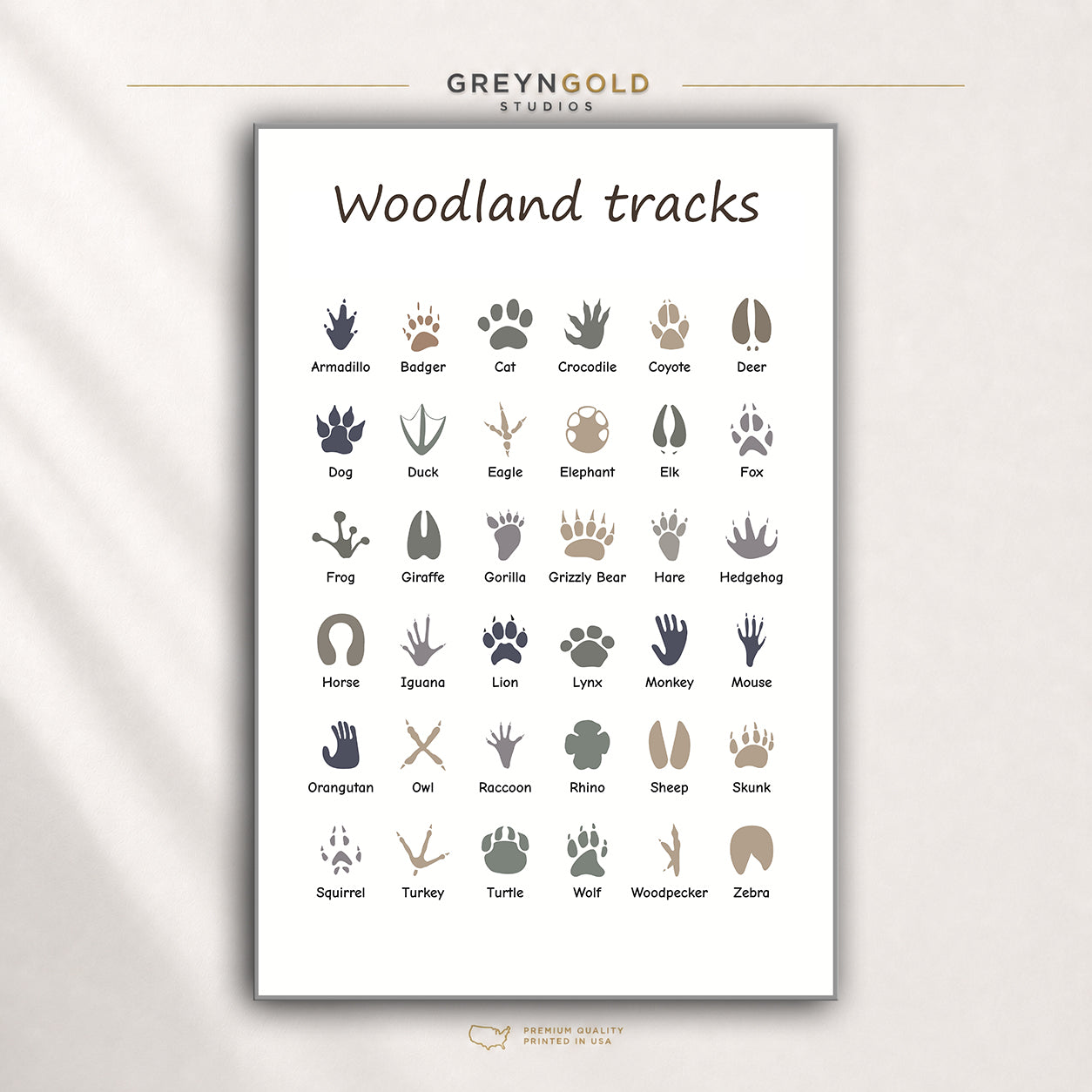 Woodland Animal Tracks Poster for Kids - Wildlife Footprints & Paw Prints Learning Chart, Preschool Nature Classroom Decor Premium Poster Print - Pick Size