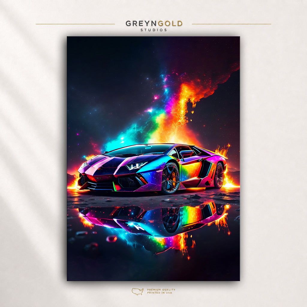 Lamborghini Aventador Colorful Supercar Wall Art - Exotic Sports Car Print, Luxury Automotive Artwork, Garage Man Cave Poster Premium Poster Print - Pick Size