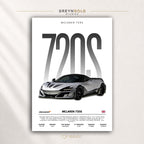 McLaren 720S British Supercar Wall Art - Exotic Sports Car Specification Print, Luxury Performance Car Decor, Racing Garage Art, Car Lover Gift Premium Poster Print - Pick Size