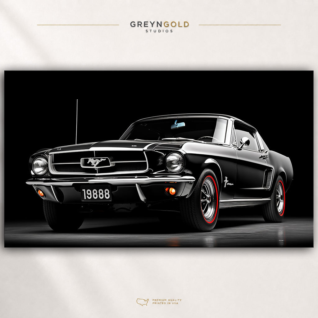 Black Ford Mustang Poster – Classic American Muscle Car Wall Art, Vintage Automotive Print, Garage & Man Cave Decor Premium Poster Print - Pick Size
