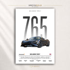 McLaren 765LT British Supercar Wall Art - Exotic Sports Car Specification Print, Luxury Performance Car Decor, Racing Garage Art, Car Lover Gift Premium Poster Print - Pick Size