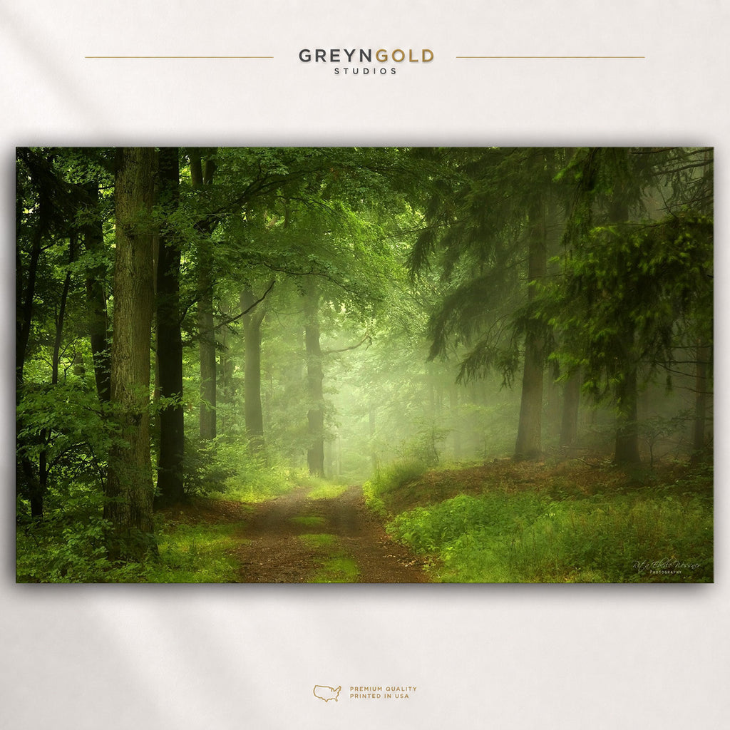 Misty Forest Poster - Green Woodland Wall Art, Nature Print, Foggy Forest Decor, Wilderness Wall Art, Cabin Bedroom Poster Premium Poster Print - Pick Size