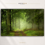 Misty Forest Poster - Green Woodland Wall Art, Nature Print, Foggy Forest Decor, Wilderness Wall Art, Cabin Bedroom Poster Premium Poster Print - Pick Size