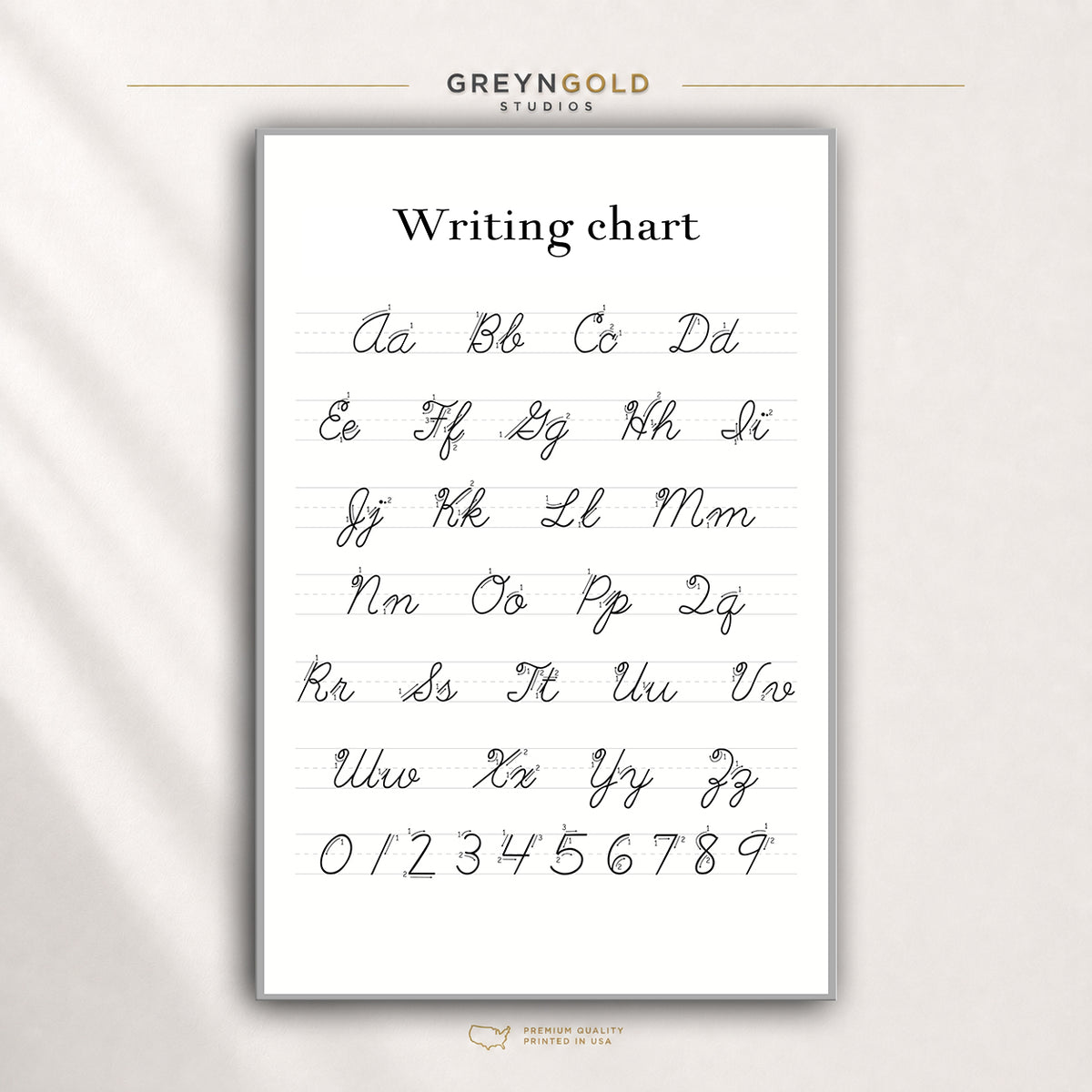 Cursive Writing Poster for Kids – Alphabet & Numbers Handwriting Chart, Educational Classroom Wall Art, Preschool Homeschool Learning Decor Premium Poster Print - Pick Size