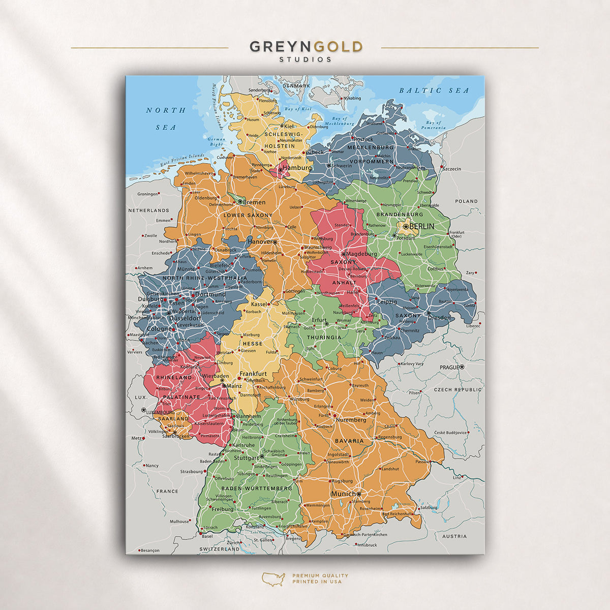 Detailed Germany Map Wall Art Poster – German States & Cities Map, Educational Europe Travel Map, Classroom Learning Poster, Kids Study Room Art Premium Poster Print - Pick Size (Copy)