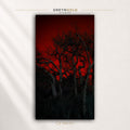Dark Red Forest Wall Art - Woodland Landscape Print, Black Tree Nature Poster, Moody Red Forest Decor, Bedroom Living Room Wall Art Premium Poster Print - Pick Size