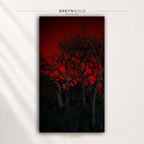 Dark Red Forest Wall Art - Woodland Landscape Print, Black Tree Nature Poster, Moody Red Forest Decor, Bedroom Living Room Wall Art Premium Poster Print - Pick Size