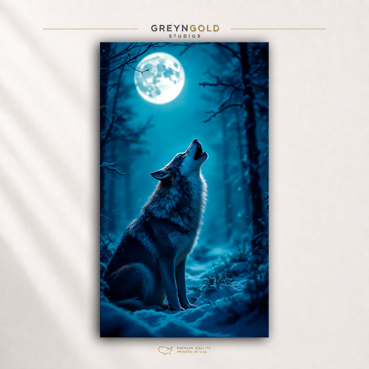 Howling Wolf Wildlife Wall Art Poster - Wildlife Print, Blue Night Nature Artwork, Safari Animal Decor, Modern Living Room Office Wall Art Premium Poster Print - Pick Size
