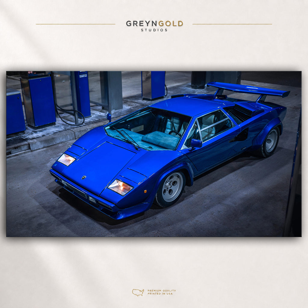 Lamborghini Countach LP400 Italian Supercar Poster - Classic Sports Car Wall Art, Blue Exotic Car Print, Retro Automotive Decor, Garage Wall Art Premium Poster Print - Pick Size
