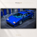 Lamborghini Countach LP400 Italian Supercar Poster - Classic Sports Car Wall Art, Blue Exotic Car Print, Retro Automotive Decor, Garage Wall Art Premium Poster Print - Pick Size