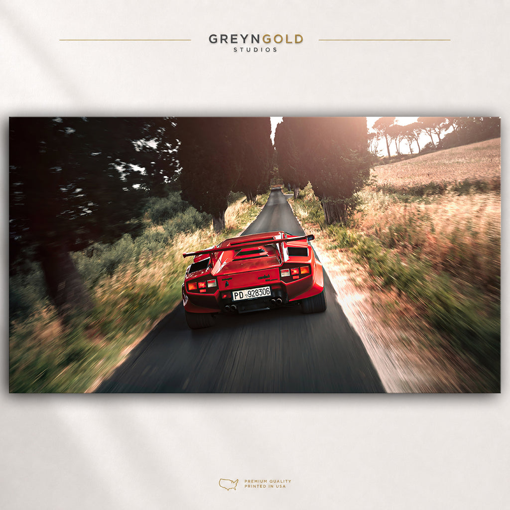 Red Lamborghini Countach Italian Supercar Poster - Classic Sports Car Wall Art, Exotic Car Print, Retro Automotive Decor, Garage Man Cave Art Premium Poster Print - Pick Size