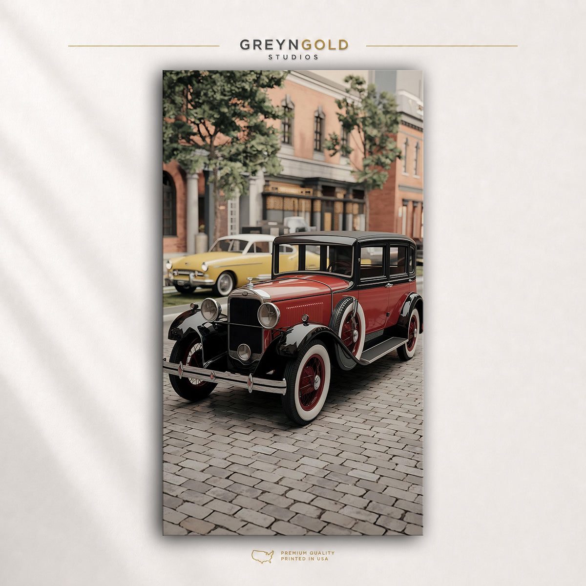 Antique Classic Car Poster – 1930s Vintage Automobile Wall Art & Old Town Street Decor Premium Poster Print - Pick Size