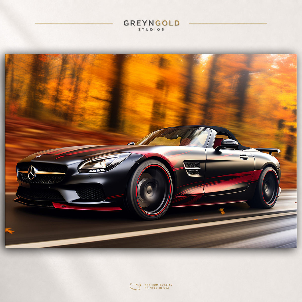Mercedes-Benz AMG Roadster Wall Art Poster – Black & Red Luxury Sports Car Print, German Convertible Supercar Artwork, Automotive Garage & Man Cave Decor Premium Poster Print - Pick Size