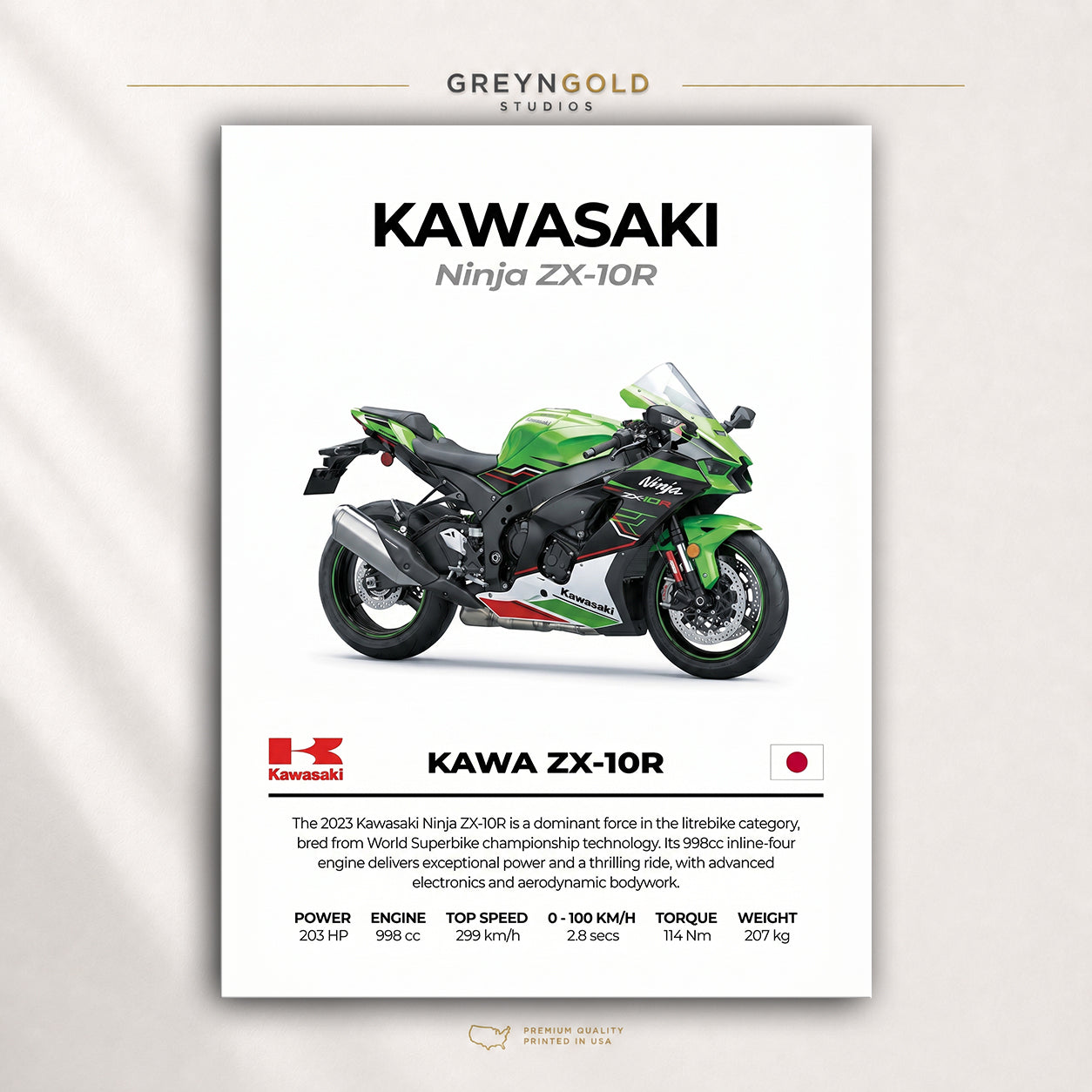 Kawasaki Ninja ZX-10R Superbike Wall Art – Japanese Sports Motorcycle Print, Racing Bike Decor, High Performance Motorbike Artwork, Garage Man Cave Biker Gift Premium Poster Print - Pick Size