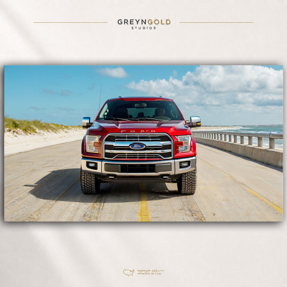 Red Ford F-150 Poster – Classic Pickup Truck Wall Art, American Automotive Print, Coastal Road Garage & Man Cave Decor Premium Poster Print - Pick Size