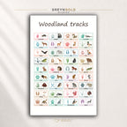 Woodland Animal Tracks Poster - Wildlife Footprints & Paw Prints Learning Chart, Preschool Nature Classroom Kids Room Decor Premium Poster Print - Pick Size